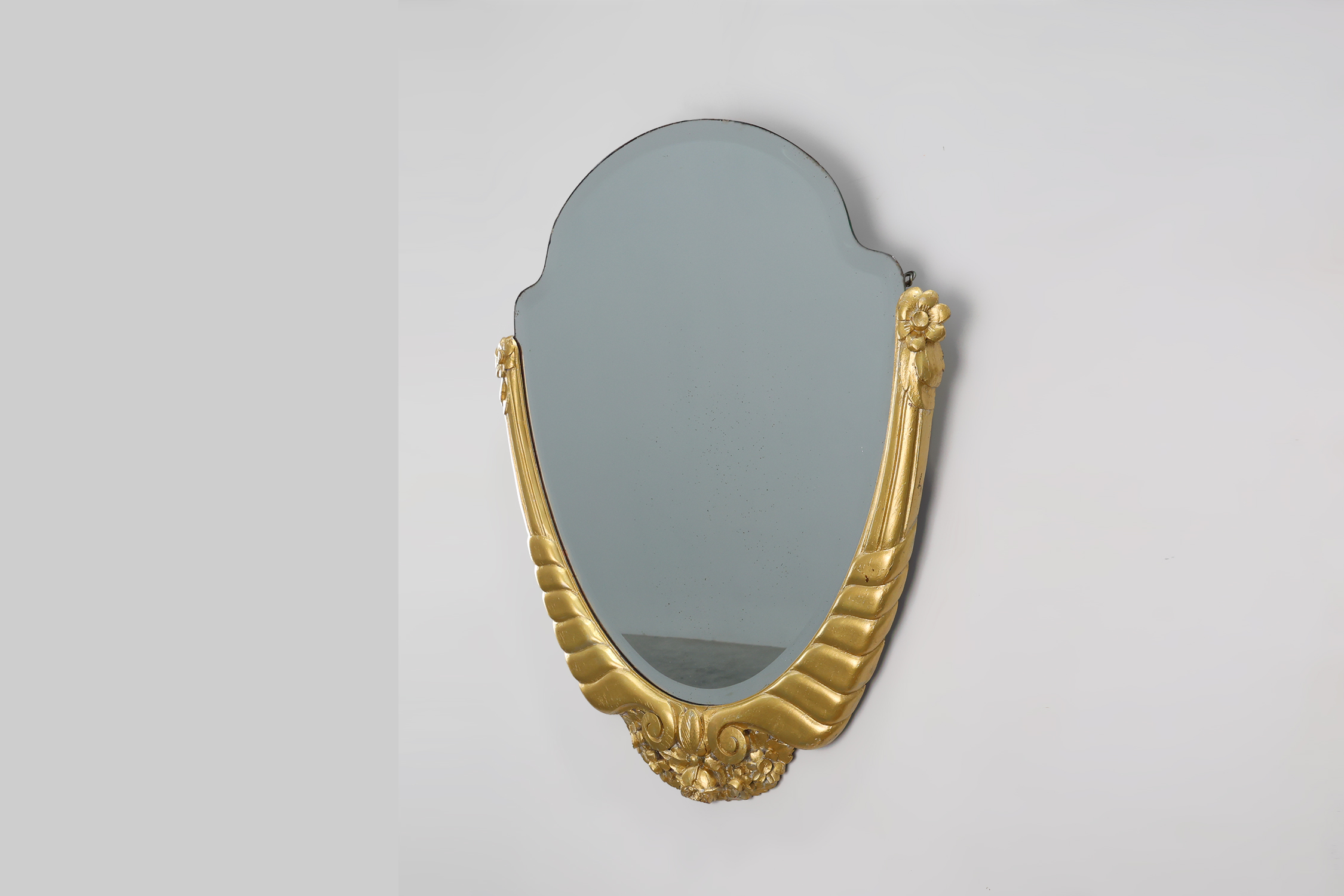 Oval Art Deco carved Gilt Wooden Mirror, France ca. 1920thumbnail